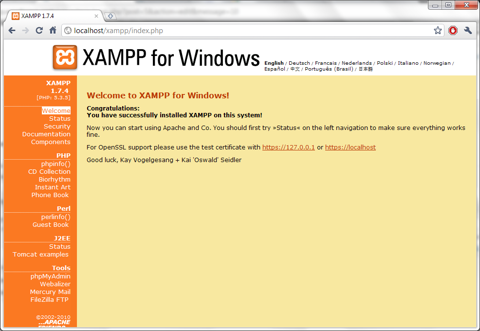 xampp web server 1.7.4